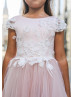 Pink Floral Appliques Tulle Romantic Flower Girl Dress